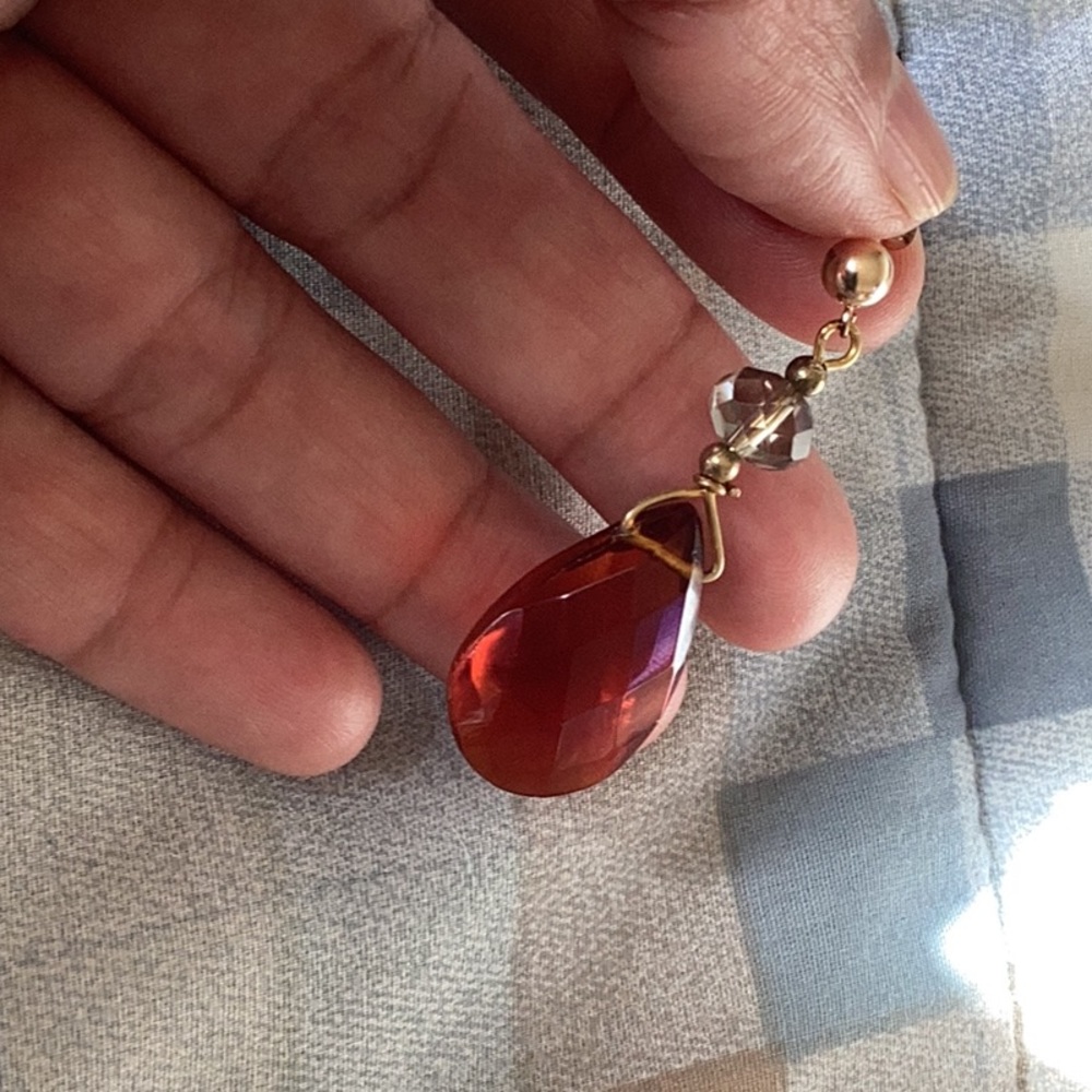 Vintage amber teardrop 14 k gf earrings